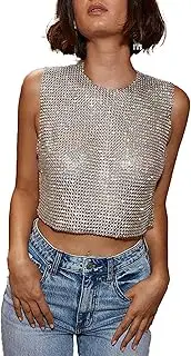 [BAIMORE] Women's Sexy Halter Chains Backless Sparkly Rhinestone Sleeveles Tank Top