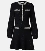 [Self-Portrait] Self-Portrait Sequined cotton and wool-blend minidress AU 14 black