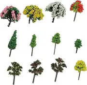 60pcs Mini Tree Models Decor Plastic Tree Figurines Micro Landscaping Props