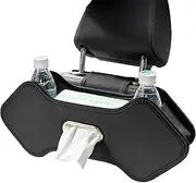 Car Organizer Bag Back Seat,PU Leather Tissue Storage Box Headrest Seat Organizer | Double Hooks Multi-Function Car Organizer with Cup Holder for Car