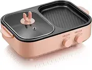 Electric Grill with Hot Pot 2 in 1 Indoor BBQ Grill with Divider Electric Smokeless Grill with Glass Lid Multifunctional Non Stick Plate Barbecue Pan Hot Pot