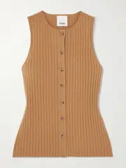 [Allude] Allude - Ribbed Cashmere Vest - Tan - medium medium Brown