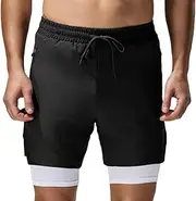 [DomiGe] Men's 2-in-1 Sport Shorts Quick Dry Beach Gym Athletic Shorts