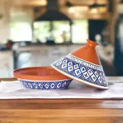 Large Handmade, Hand-painted Blue Supreme Ceramic 12" Tagine Pot