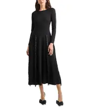 Misook Princess Seam Fringe Trim Knit Dress