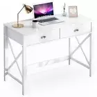 White Home Office Desk with Drawers, Modern Writing Computer Desk, Small Makeup