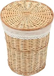 Ciieeo Handwoven Laundry Hamper, Rattan Clothes Laundry Basket with Lid and Liner Wicker Storage Baskets Nursery Basket Bin Sundries Container for Countertop Decor A