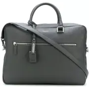 YSL Saint Laurent Mens Milo Logo embossed Grained leather Briefcase Grey