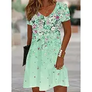 Women's Mini Dress T Shirt Dress Tee Dress Sundress A Line Dress Vacation Casual Beach Going out Beach Regular Fit Floral Graphic Short Sleeve V Neck Yellow Pi