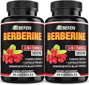2 Packs Premium Berberine Supplement -5050mg Formula Pills with Black Pepper Extract - 6 Month Supply - Berberine Supplement for Supports Glucose Metabolism, Cardiovascular Heart, Immune Function