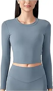 [AYTDNEHGK] Twist-Back Crewneck Long Sleeve Shirts Women Tight Cropped Length Super Stretchy Workout Top Open Back Shirt