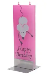 Happy Birthday Pink Mouse Hand Made Flat Candle, Gift Idea, no drip, no smoke