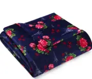 Betsey Johnson French Rose Floral Royal Blue Plush Blanket King