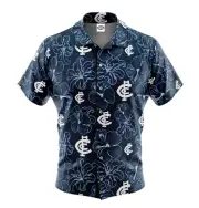 AFL Carlton Blues Men's 'Hibiscus' Hawaiian Shirt - Size 5XL