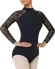 [Mulnall] Women's Turtleneck Dance Ballet Leotard With Durable Lace for Adult Gymnastic Dancewear
