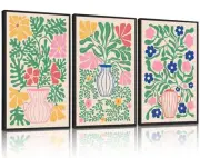 CHDITB Matisse Flowers Vase Framed Canvas Wall Art(16"x24"), 3 Panels Colorfu...