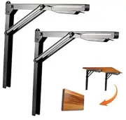 24 inch Black Sturdy Folding Shelf Brackets, Heavy Duty Adjustable 2 PACK