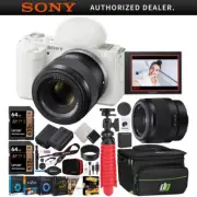 Sony ZV-E10 Mirrorless APS-C Vlog Camera Body + 50mm F1.8 Lens White Bundle