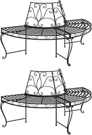 Half Round Tree Bench, 2-Piece Black Steel Outdoor Patio Furniture Set, Durable Weatherproof Garden Seating for Yard