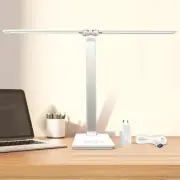Dimmable Table Lamp Foldable Reading, Double Swing Arm Desk Light, USB Charging