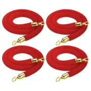 5 Feet Red Velvet Stanchion Rope, 4 Pack Crowd Control Barrier Rope, Golden