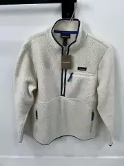 Patagonia Jacket Womens Large Cream Oatmeal Retro Pile Fleece Marsupial