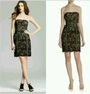 $245 Aidan Mattox Black Lace Strapless Party Cocktail Illusion Dress ~ 6 M3020