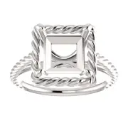 14K Gold Square/Princess Cut Ring Setting Solitaire Rope Style Ring Mounting