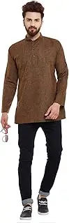 [Sojanya] Men's Juniper Short Kurta Cotton Linen Blend Medium Juniper Green