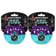 2x Paws & Claws Dog 8.5cm Geo Floating TPR Cube Ball w/ Squeaker Interactive Toy