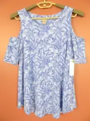 TB13041-NWT CHICO'S Women Stretch Rayon Blouse Shoulder Cutout Floral 0 S XS $69