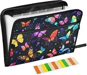 Quteprint 13 Pockets Expanding File Folder with Zipper Closure, Colorful Butterfly Pattern Accordion File Folder with Sticky Labels, Letter Size A4 Papers Expandable File Document Organizer