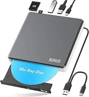 External Blu Ray CD DVD Drive USB 3.0 & Type-C CD/DVD Blu-Ray Burner Writer with 2 USB & SD/TF Slots, Optical 3D BD Bluray Drive External for PC Laptop Windows 11/10 Mac MacBook