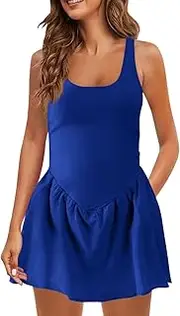 [Yubnlvae] Women's Summer Athletic Tennis Dress Tank Top Square Neck Short Skirt Workout Exercise Golf Dresses with Pockets