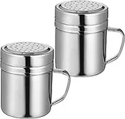 2 Pack Heavy Duty Stainless Steel Condiment Jars Handle Shaker Lid Seasoning Containers for Home Cafe Restaurant