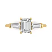 14K Yellow Gold Three-Stone Promise Ring, 1.5 ct Emerald Cut Simulated Diamond