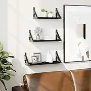 3 Piece Wall Shelf Set Black Engineered Wood Floating Shelves for Wood Shelf Wall Decor, Displaying Frame & Wall Hanging - Oak Elm Ledge