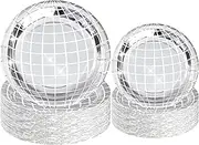 Disco Paper Plates Silver Foil Disposable Plates Disco Ball Dessert Dinner Plates 70’s Party Paper Tableware for Rock Roll Dance Music Party Supplies 50 PCS 7", 9"