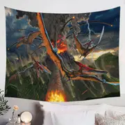 Cool Dinosaurs Art Volcano Eruption Tapestry