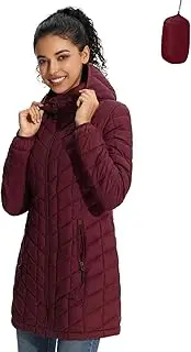 [ZMC] Women's Puffer Coat, Lightweight Water-Resistant Hooded Puffer Jacket Mid-Length Slim Fit Packable Coat