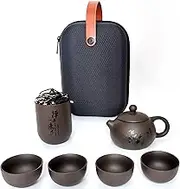 Chinese Tea Set – Handmade Portable Purple Clay Tea Set,Gongfu Tea Set,Kung Fu Tea Set, Tea Pot Set Porcelain Teapot & Teacups with Travel Bag - As Gifts