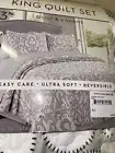 new two threads king quilt set 2 shams cotton poly grey white reversible Blanket