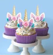 24 STAND UP MINI FLOWERS ROSE UNICORN EDIBLE CUPCAKE CUP CAKE IMAGES TOPPERS