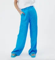 Decjuba Jamie Jacquared Blue Pants Wide Leg Size 14 BNWT RRP $109.95