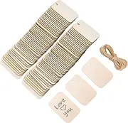 100 Pcs 34x52 mm Unfinished Wood with Holes, Craft Wood Slices, Wooden Ornaments Craft Blanks, Wooden Tags with String for Craft Gift