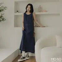 在飛比找momo購物網優惠-【MO-BO】車線設計棉麻背心洋裝