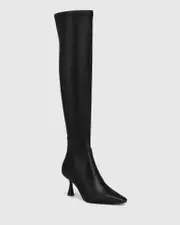 Petrova Black Stretch Leather Stiletto Heel Over The Knee Boot