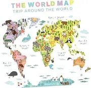 ibasenice Animal World Map Wall Decals Removable PVC Stickers Boys and Girls' Room Decor
