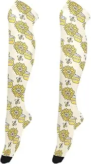 [Caihoyu] Over-Knee Socks for Women Stretchable Extra Long Knee High Socks Thigh High Sock for Parties Cartoon Honey Pot Bee Sunflower, Cartoon Honey Pot Bee Sunflower