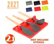 Silicone Spoon Rest For Stove Top Utensil Rest With Drip Pad 2 In 1 Bigger Size Silicone Spoon Holder